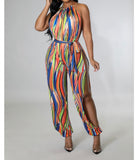 A flirty, colorful loose-fitting jumpsuit that’s perfect for a fun, relaxed vibe.

