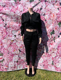 Keep it cute and comfy in this two-piece set! The cropped top with long sleeves and a zipper closure pairs perfectly with the high-waisted joggers featuring an elastic waistband, drawstrings, and pockets.

-Cropped top with long sleeves
-Zipper closure
-High-waisted joggers
-Elastic waistband &amp; drawstrings
-Pockets