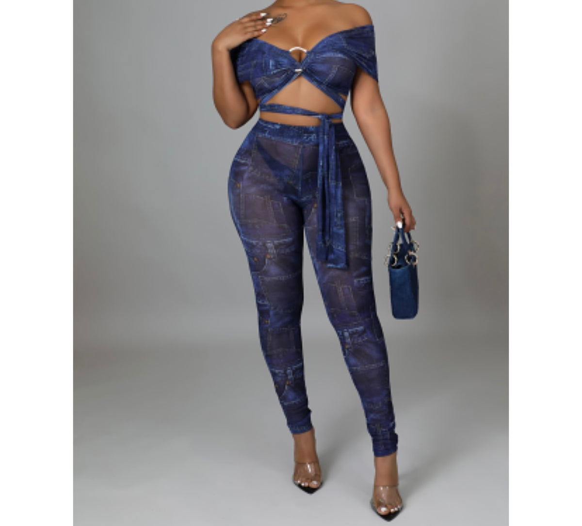 A stretchy mesh set with leggings and a matching top—ideal for a club or going out look that’s both bold and comfy.